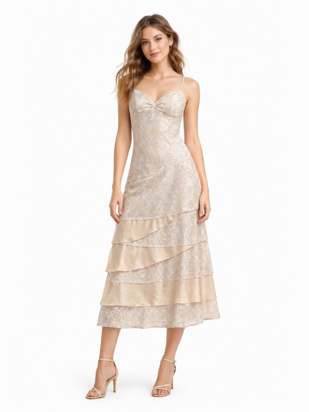 Raylia Designs Cream Lace Midi Dress